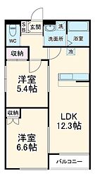 麻利サウスルーチェ 1階2LDKの間取り