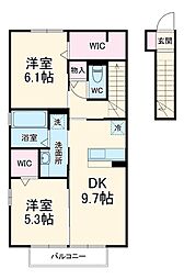 ErbenheimII 2階2DKの間取り