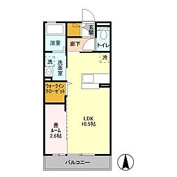 カリンビュー太田 1階1LDKの間取り