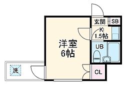 パールメゾン朝日 2階1Kの間取り