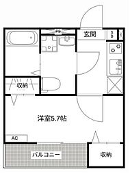 ＭＱｕａｒｔｏ新座II 2階1Kの間取り