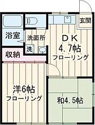 グランドエトワールII 1階2DKの間取り