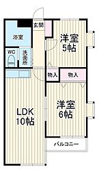 レジデンス北原台 1階2LDKの間取り