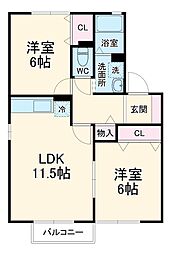 ロイヤルタウン蓬沢　ＡＢＣＤ 2階2LDKの間取り