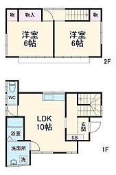 上石田2丁目戸建て 1階2LDKの間取り