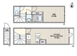 マーレ十条 2階1LDKの間取り