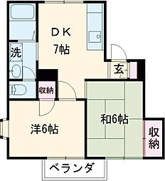 エリールサチ 3階2DKの間取り