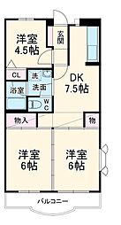 JR武蔵野線 東川口駅 徒歩5分の賃貸マンション 2階3DKの間取り