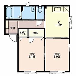 アンソニア 1階2DKの間取り