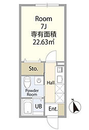 クレスト東村山 1階1Kの間取り