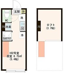 レジデンス・イン初台 1階ワンルームの間取り