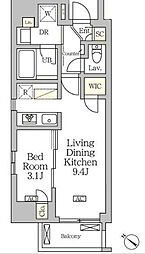 アジールコート松濤 9階1LDKの間取り