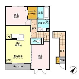 ボヌールＤ 2階2LDKの間取り