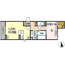 Serenvita　east(セレウィータ　イースト) 2階1LDKの間取り