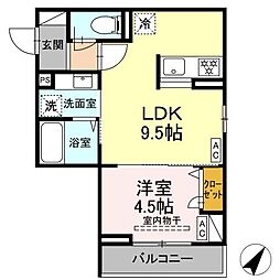エスペリア淵野辺 2階1LDKの間取り
