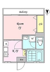 森下ビル 2階1Kの間取り