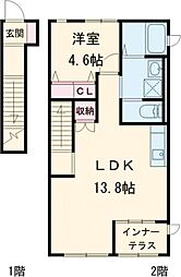Ｆ・ガーデンIII 2階1LDKの間取り