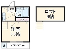 コーポ中野 2階1Kの間取り
