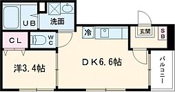 ハーモニーテラス花園伊町 3階1DKの間取り