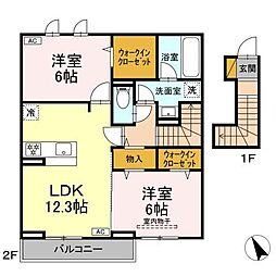 エリオス 2階2LDKの間取り