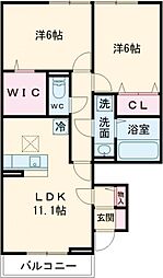 ガーネット I 1階2LDKの間取り