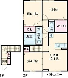 ガーネット I 2階3LDKの間取り