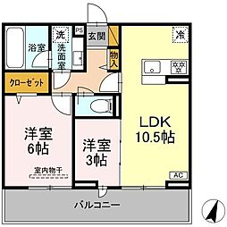 リシェスみのり台　A棟 2階2LDKの間取り