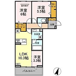 リシェスみのり台　A棟 3階3LDKの間取り