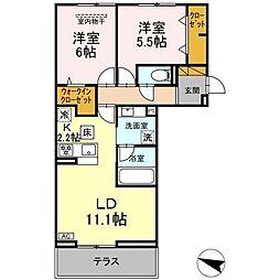 リシェスみのり台　C棟 1階2LDKの間取り