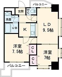 グランドパレスＮＳ−77 8階2LDKの間取り