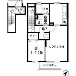 JR中央線 日野駅 徒歩8分の賃貸アパート 2階1LDKの間取り