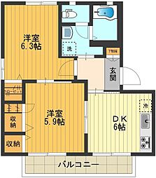 グリーンヴィラ 2階2DKの間取り