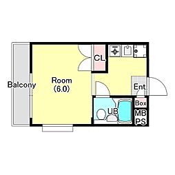 ロワール成瀬 4階1Kの間取り