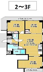 ガーネットコートII 2階3LDKの間取り