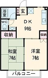 S・メゾンアドニスA 1階2DKの間取り