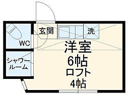 ユナイトあさひマルレーヌ 206 2階ワンルームの間取り