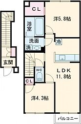 （仮称）足立区六木3丁目計画 2階2LDKの間取り