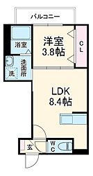 グランディール高畑 3階1LDKの間取り