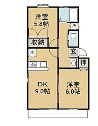 コーポヒルラック10号棟 1階2DKの間取り