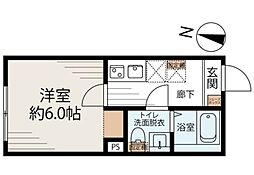ホワイトキューブ若宮 3階1Kの間取り