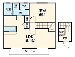 JR武豊線 半田駅 徒歩10分の賃貸アパート 2階1LDKの間取り