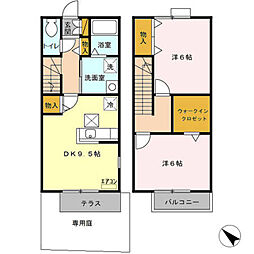Ｒｏｙａｌ　Ｇａｒｄｅｎ　400＆16　Ｃ 1階2DKの間取り