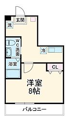 ハーミットクラブハウス溝ノ口Ｂ号棟 2階1Kの間取り