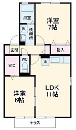パレス・ザ・グリーンＢ 1階2LDKの間取り