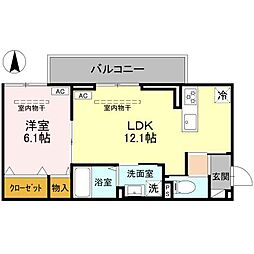 シャトー SANA 2階1LDKの間取り