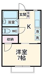 グランデ藤崎 2階1Kの間取り