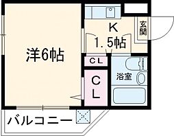 ジュネス荏原 2階1Kの間取り