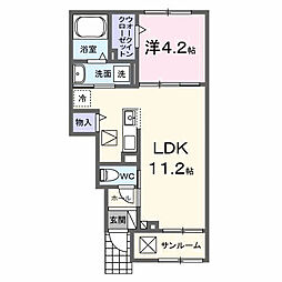 ル・グラン太田　II 1階1LDKの間取り