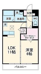 ベルウッド六番館 1階1LDKの間取り