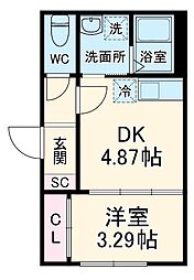 コモド南与野 1階1DKの間取り